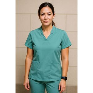 FIGS Technical Collection Green Short Sleeve Nurse Scrubs Top Women's Size Large